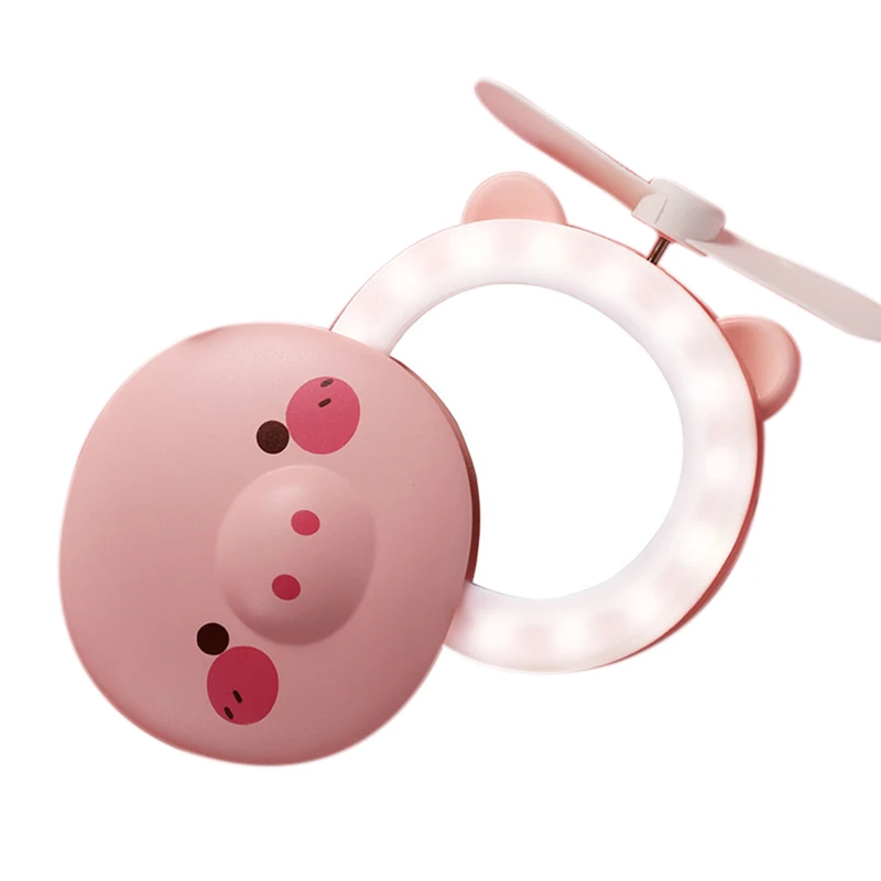 

Pig Beauty Portable Led Mirror Pocket Fan Usb Charging Mini Handheld Fan With Mirror Led Light Portable Small Fan
