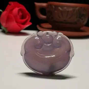 

Natural emperor purple chalcedony wishful flower pendant purple agate safe lock cb47#