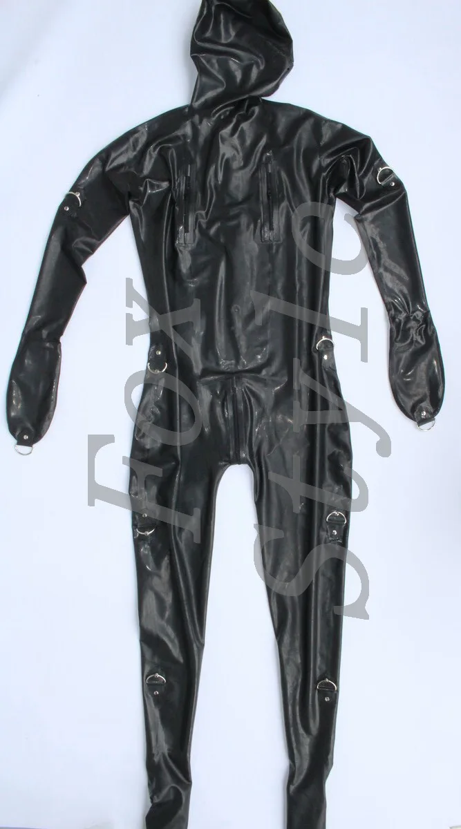 Плотный латекс catsut с D образными кольцами резиновый полный catsuit толщиной 0 6