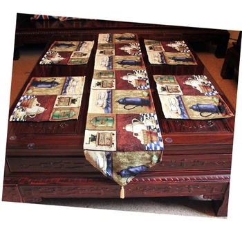 

Classic European Table Runner Set Old Natural Style Polyester Cotto Table Cloth Embroidered Table Mat Cushion Home Decoration