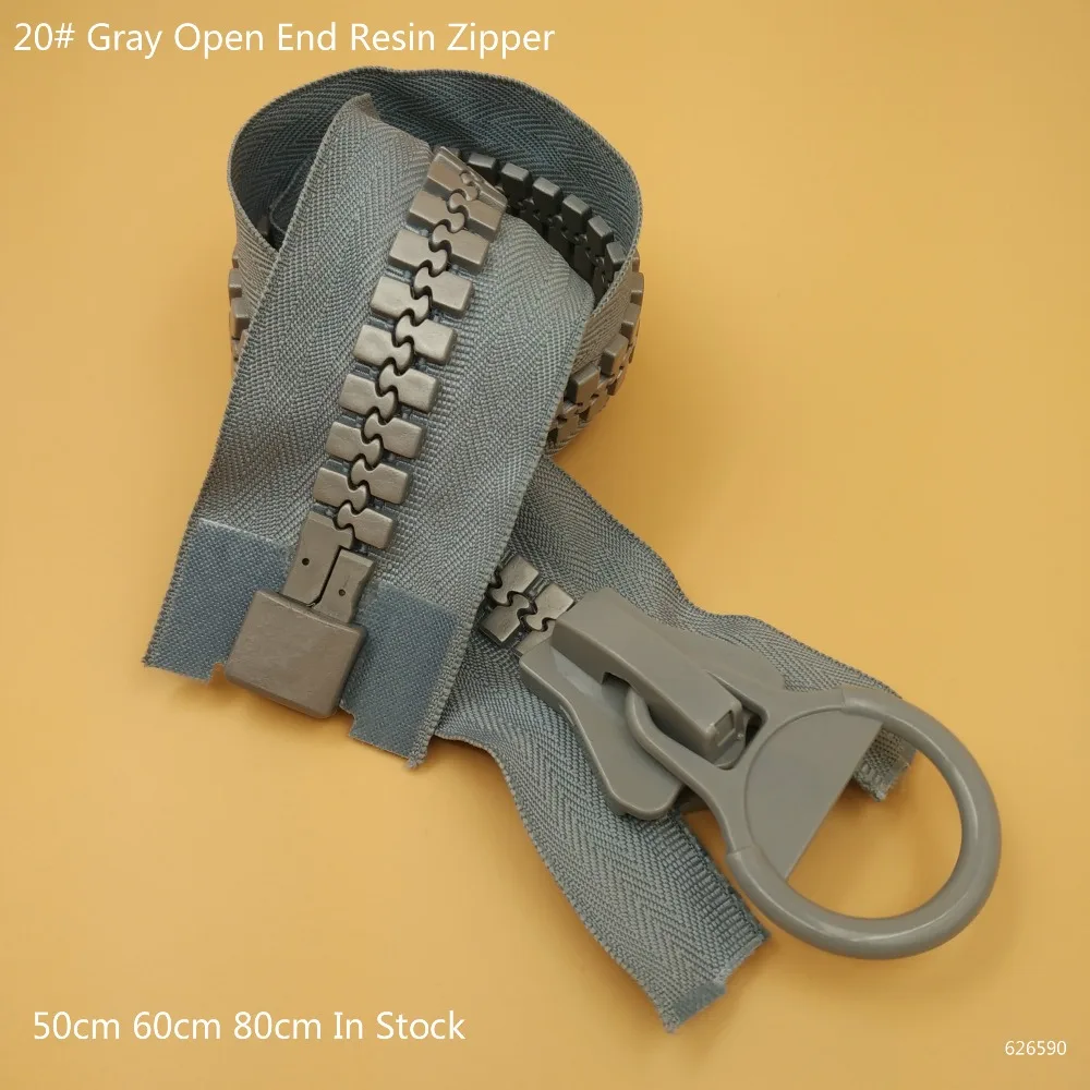 20 Extra Big large Size Gray Resin Zipper 50/60/80cm 2pcs Open End