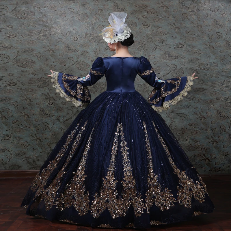 Королевский синий Готический период маскарад платье Праздник Мария-Антуанетта платья Викторианский Rococo Костюмы вдохновили костюмы