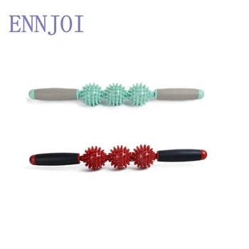 

long 42cm relaxation yoga balls solid colour adult female massage stick fitness massage rollers with three balls