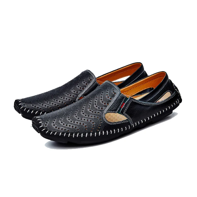FONIRRA/Лидер продаж; летняя обувь для мужчин; модная мужская обувь из натуральной кожи размера плюс 38-47; повседневная обувь для вождения без застежки; 826 - Цвет: Black