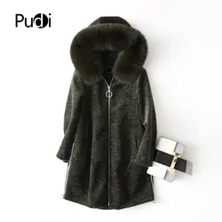 PUDI A17098 женские зимние теплые из натуральной шерсти меха с натуральным лисьим мехом капюшон пальто леди куртка пальто