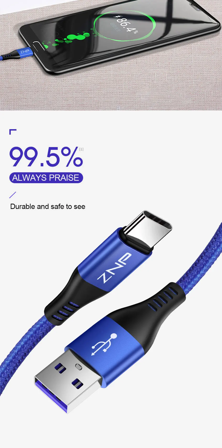 ZNP кабель usb type C для samsung S10 S9 S8 mate 20 Pro 3A Быстрая зарядка usb type C кабель для передачи данных для Redmi Note 7 Pro шнур зарядного устройства