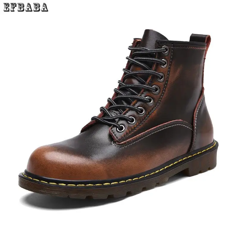 

Efbaba Genuine Leather Men Martin Boots Lace-up High Men's Shoes Sewing Winter Boots Men Round Toe Botas Hombre Fashion Man Shoe
