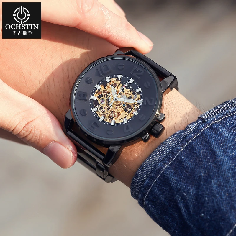 

Cool Mens Watches Stainless Steel Luminous Sport Self-Wind Skeleton Automatic Mechanical Wrist Watch Waterproof Male Clock Gifts