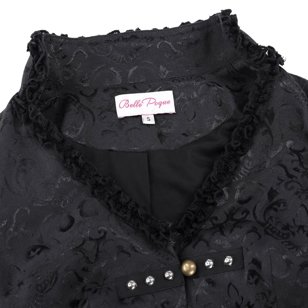 2018 Retro Vintage Victorian Brocade Corset Women Outerwear Coat Black Jacket Lace Embellished Dovetail Jacquard Gothic Coats