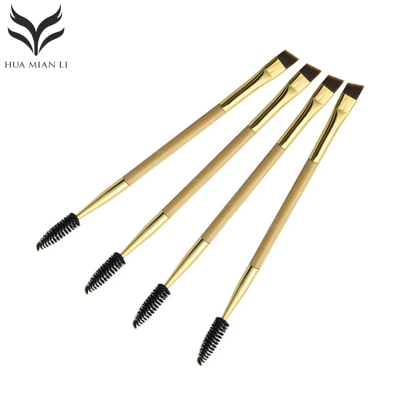 Beste 1 stks Dubbele Make wenkbrauw borstel gereedschap Tweezijdige Ended Wenkbrauw Make Wand Vormgeven Angled Brow Wimper Borstels
