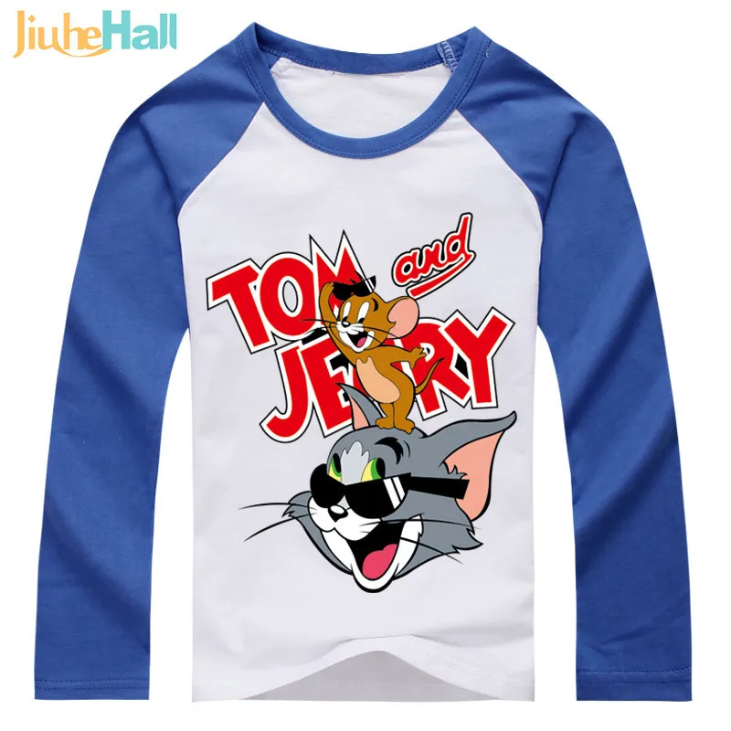 

Jiuhehall HOT 2017 New Children Clothes Boys Girls T Shirts Cat and Mouse Kids Raglan Long Sleeve T-Shirts 100% Cotton DCM130