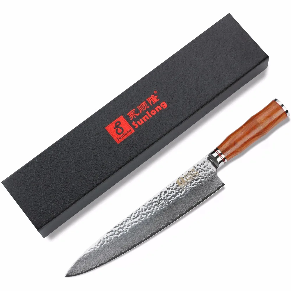 Ножи шеф повара Sunlong Gyuto VG10 японские ручки из Дамасского палисандра 10