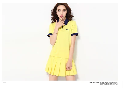 Теннисные Шорты женское платье сарафаны верхней и нижней комплект бадминтон для девочек женские теннисные туфли с изображением Волейбольного мяча комплект с юбкой - Цвет: yellow