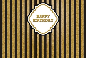 

7x5FT Happy Birthday Gold Black Stripes Wall Custom Photo Background Studio Backdrop Vinyl 220cm x 150cm