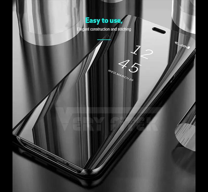For Samsung Galaxy S9 S8 Plus S7 S6 edge A8 2018 Case Luxury Flip Stand Clear View Mirror Phone Cover For iphone X 8 7 6s 6 plus (3)