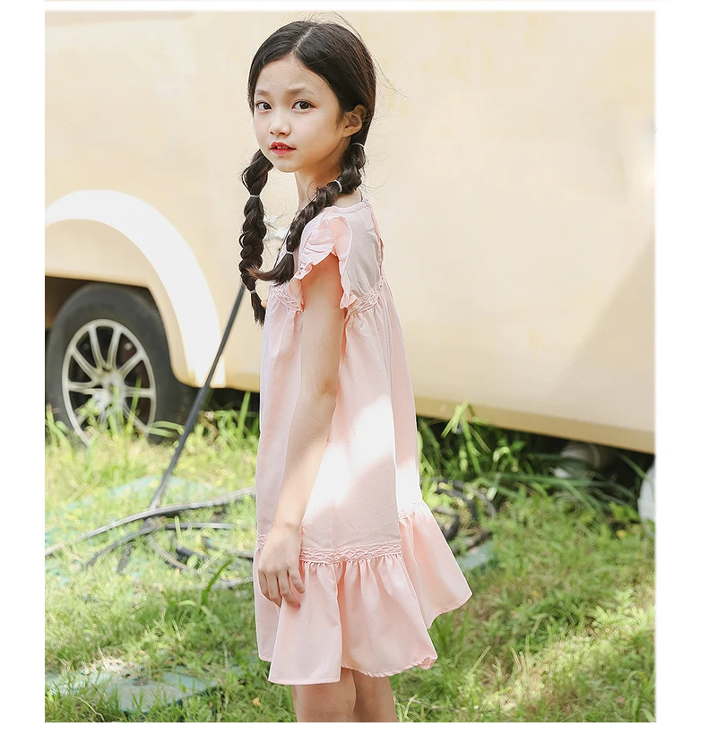 baby big girl dress kid petal sleeve knee length party dresses for girls clothes new 2018 white pink girls summer dress clothing (8)