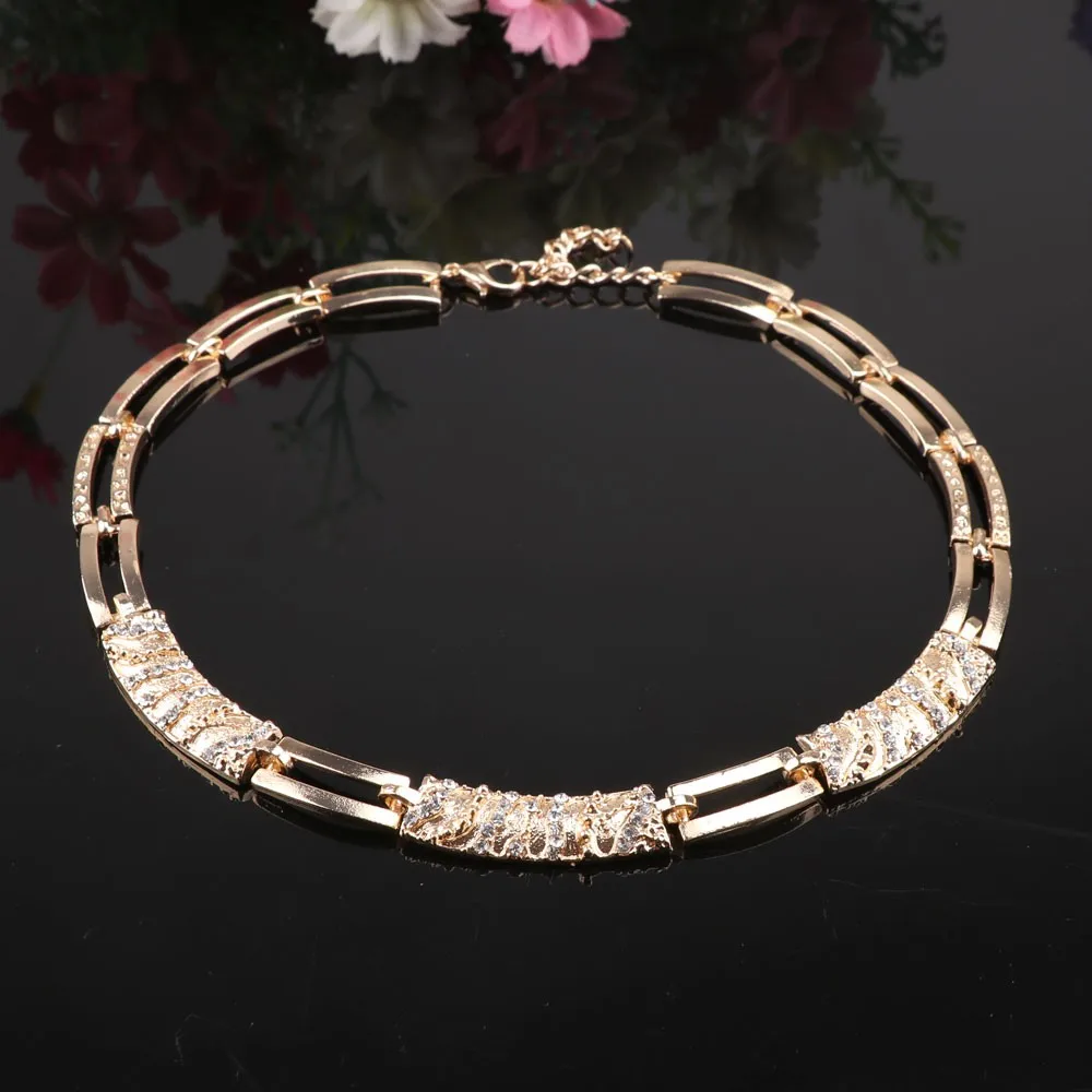 Элегантный Модный комплект ювелирных изделий золотого цвета, ожерелье с кулоном, серьги, кольцо, браслет, набор для женщин