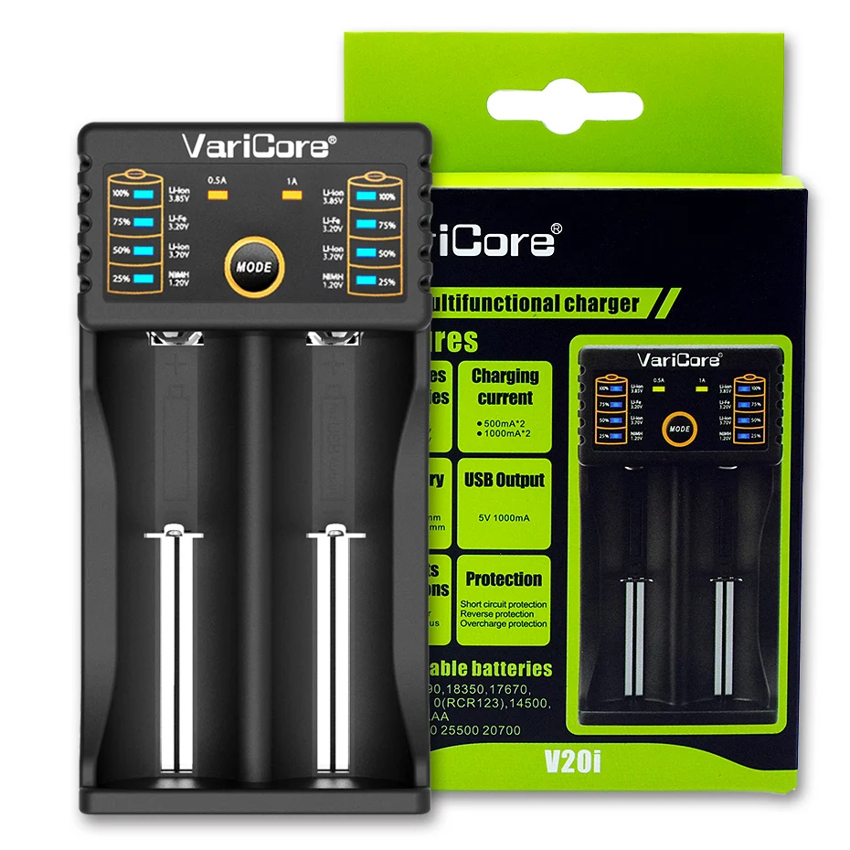 VariCore V40 V20i 3.7V 18650 LCD Recharge Battery Charger 18650 26650 AA AAA 18350 16340 10440 17500 25500 10440 Test Capacity