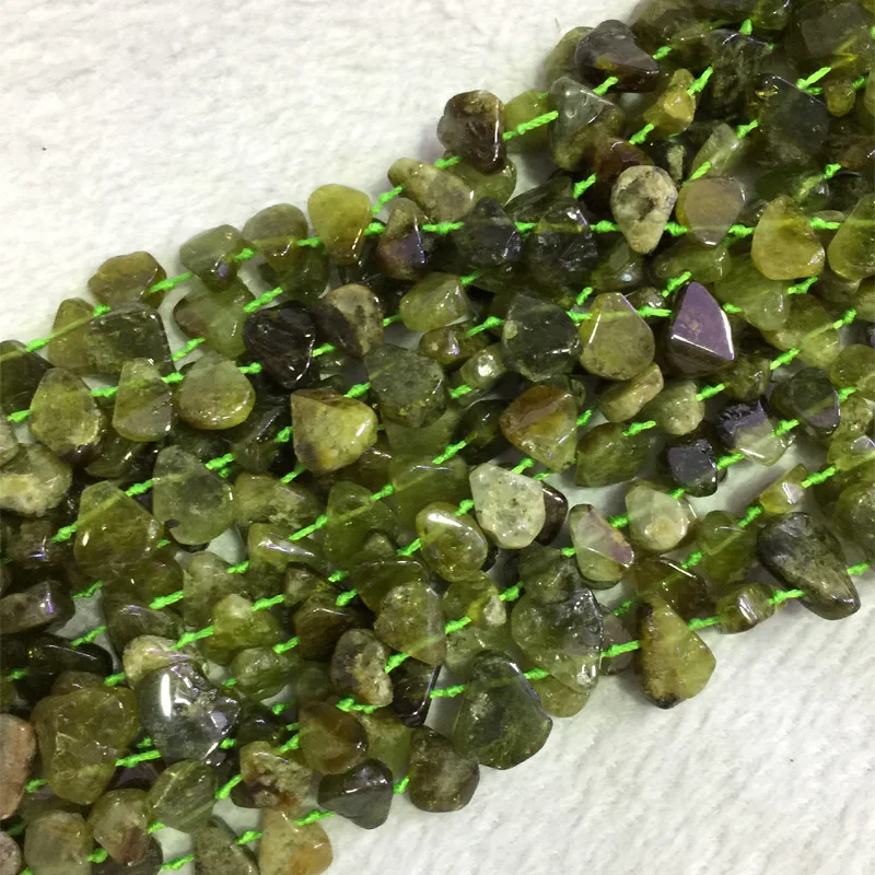 

Natural Genuine Raw Mineral Green Garnet Tsavorite Demantoid Flat Teardrop Nugget Smooth Side Drilled Loose Beads 15" 05537