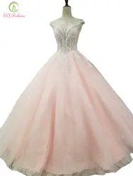 Ssyfashion Новое высококачественное вечернее платье Роскошные розовый кружевной аппликации бисером Длинные платья выпускного вечера на заказ