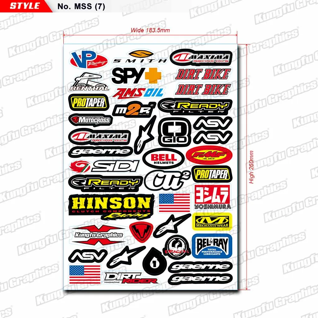 Кунг-фу графика спонсор мотокросса тюнинг мотоцикл наклейки Лист декоративный набор для автомобиля ATV шлем Dirt Bike 18*26 см - Цвет: MSS (7)