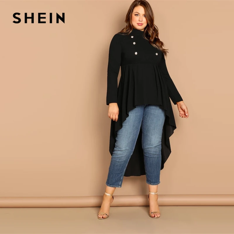 SHEIN Асимметричный Топ С Высоким Воротником Стильный Макси Длинным Рукавом