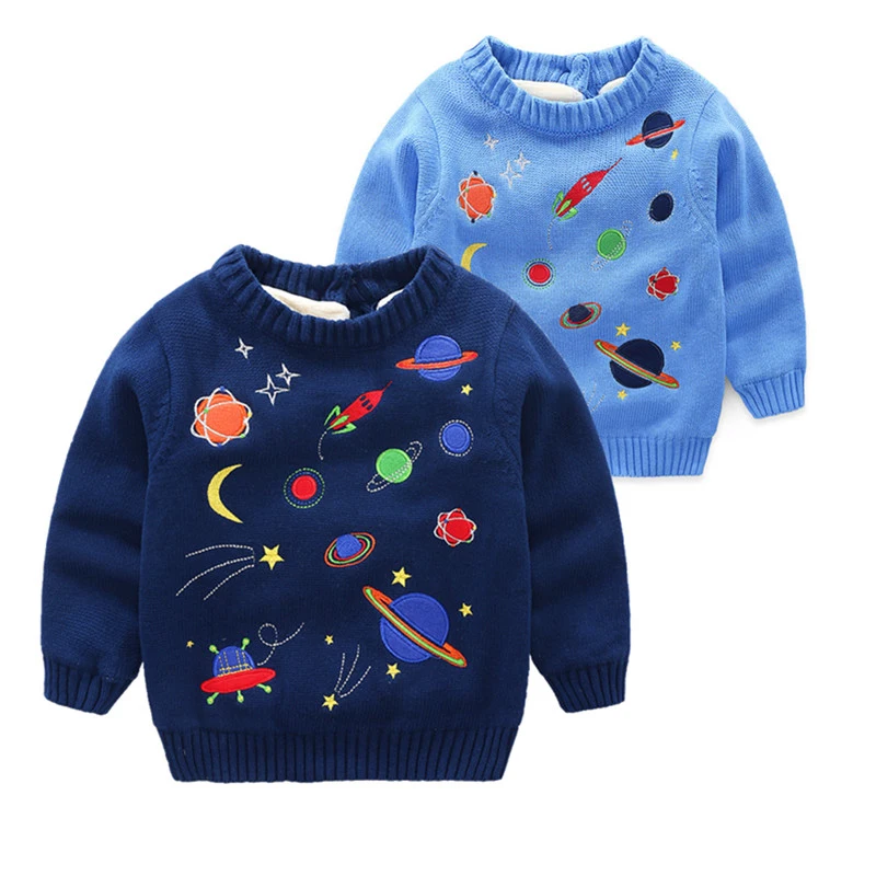 

Autumn Winter Kids Knitted Pullovers Coats Children Sweater Galaxy Embroidery Christmas Girl Sweater Boy Pullover Basic Sweaters