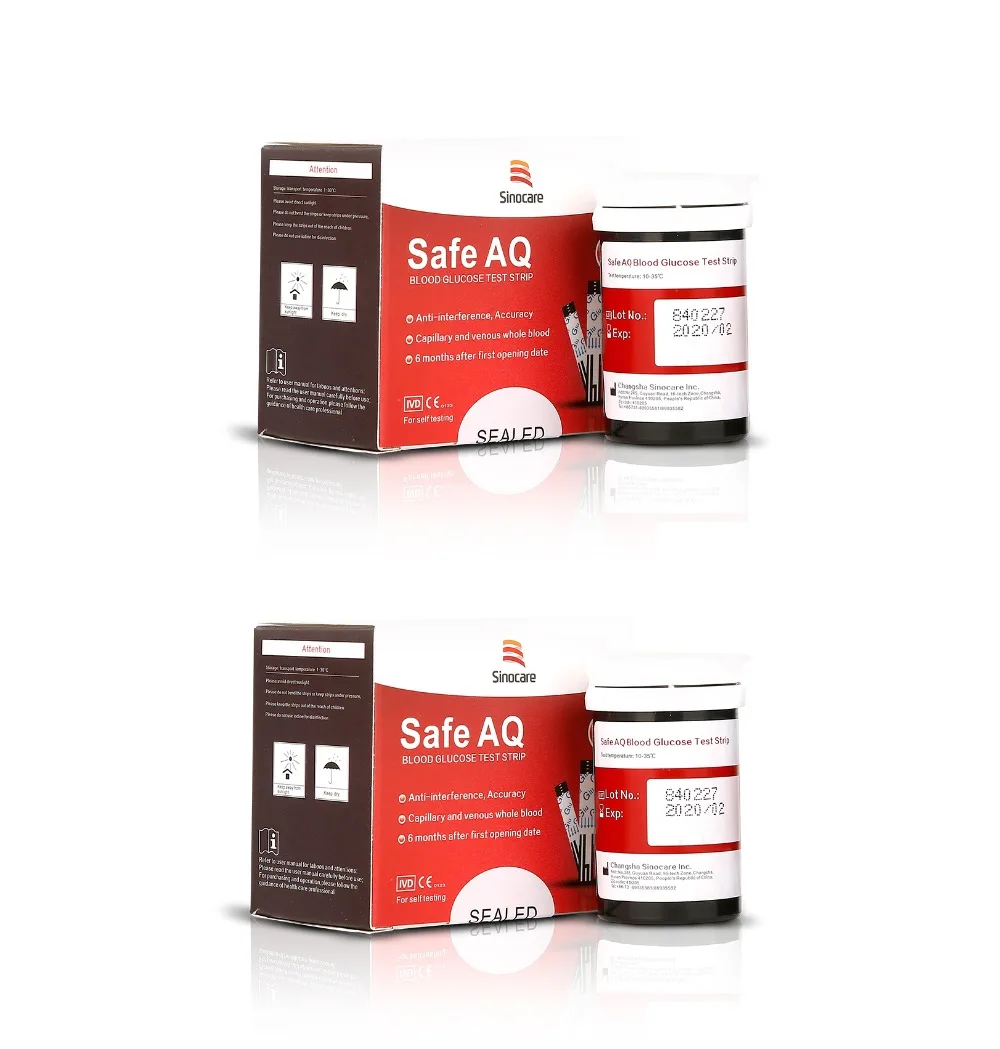 

SINOCARE 100 Test strips for Safe AQ series Blood glucose Meter Sugar Monitor with English Manual&100 Lancets 5S testingtime
