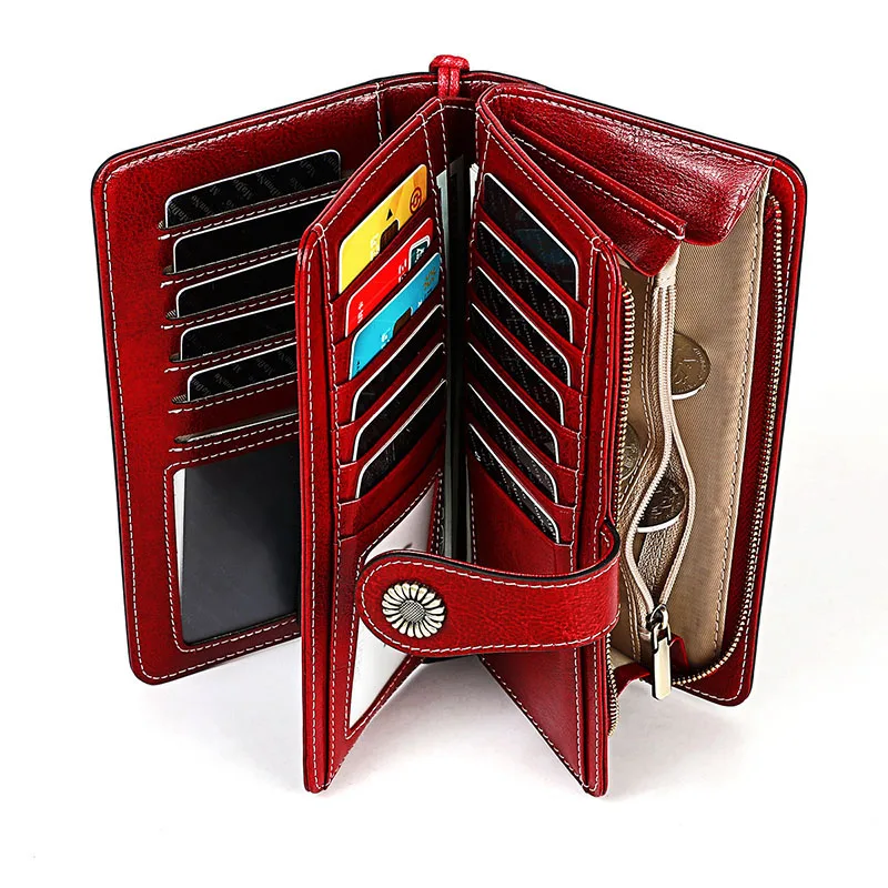 

High Quality Split Leather Womens Wallet Long Women Wallets Female Clutch Zipper Purse Strap Hollow Out Coin Purse Card Wallet