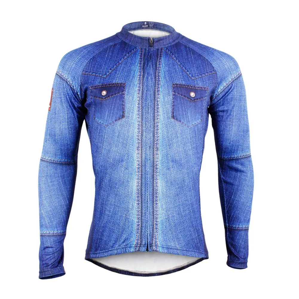 

New Denim Cloth Men Long sleeve Cycling Jerseys Polyester Bike / Bicycle Clothes Blue Breathable Cycling Clothing Size S-6XL