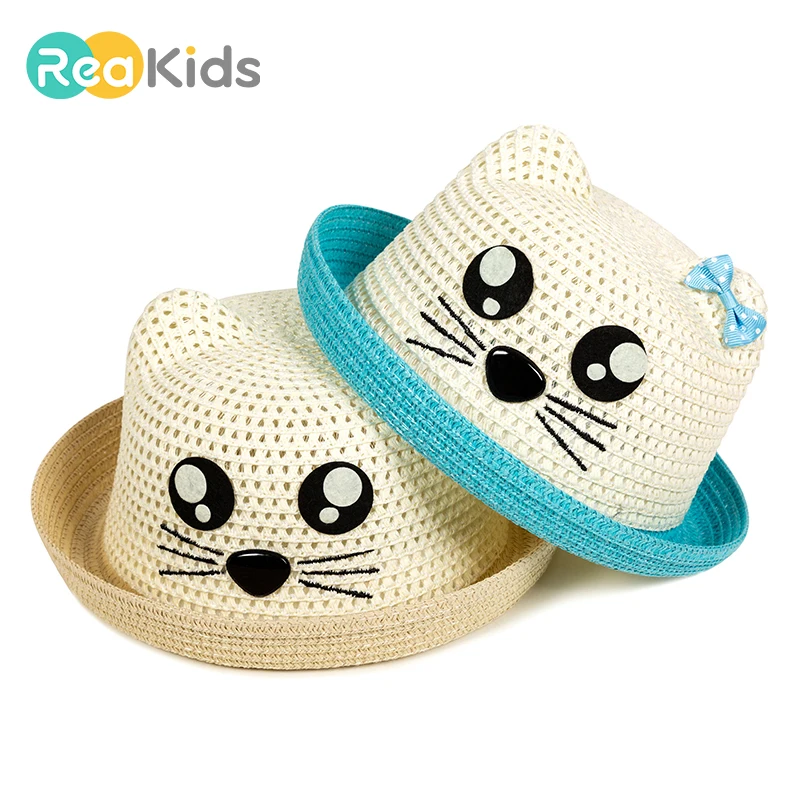 

REAKIDS Summer Cap Baby Sun Hat Straw Hats Kids For Girl Boys Bucket Cap For Children Hat Beach Visor Caps Panda Cute