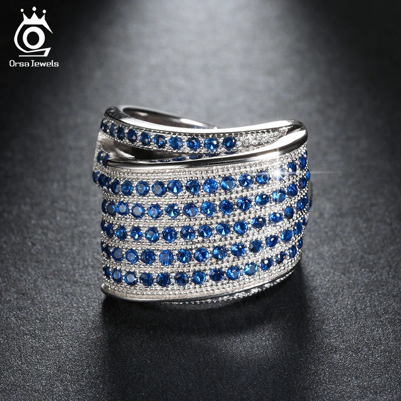 ORSA JEWELS Luxury Fashion Eco-Friendly Bridal Ring for Women Rings with Blue Micro Austrian Cubic Zirconia Wedding Jewelry OR91
