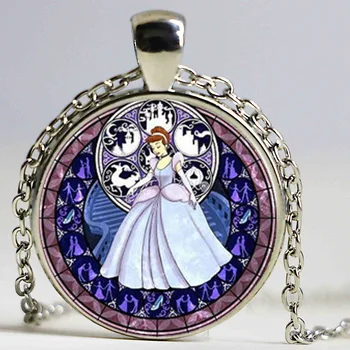

Vintage Style Chain Statement Necklaces 2017 Christmas Gift Lovely Cinderella Picture With Glass Pendant Necklaces Jewelry
