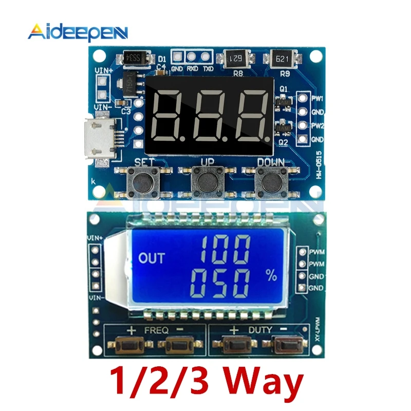 

1/2/3 Way Signal Generator PWM Pulse Frequency Duty Cycle Adjustable Module LCD Display 1Hz-150Khz 3.3V/5V-30V PWM Board Module