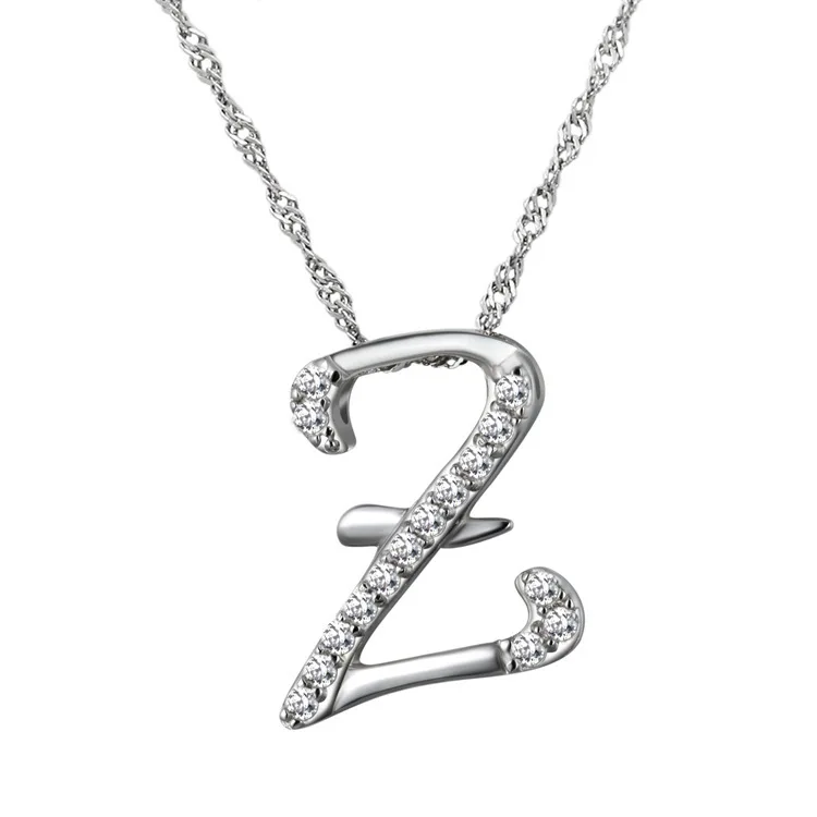 

10pcs/lot New Fashion Alphabet Necklace Silver Crystal Letter Z charm Necklace for you with free Cavicle chain
