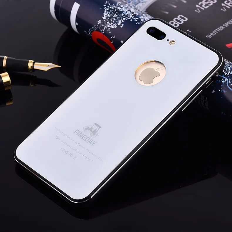 iMatch Aviation Aluminum Alloy Metal Bumper Tempered Glass Back Cover Case for Apple iPhone 7 Plus & iPhone 7