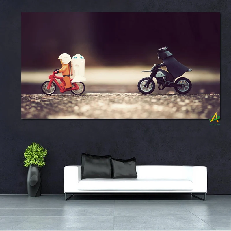 

YWDECOR Modern Cartoon Figure Bike Chase Canvas Painting HD Print on Canvas for Kids Room Wall Art Picture Poster Home Decor