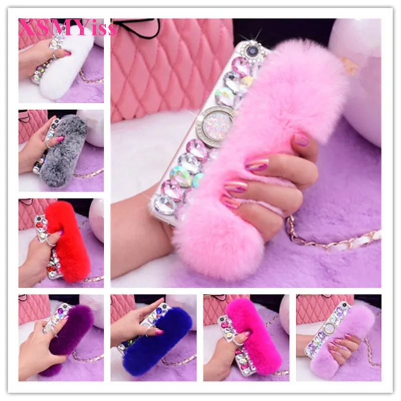 Luxury Bling Diamond Gem Ring Stand Holder Rabbit Fur Hairy Soft Cover Case For SamsungS6 S7 S8 S9 S10 S11PLUS Lite Note5 8 9 10 |