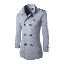 Тренч средней длины, мужское пальто, зимняя куртка, Мужская ветровка, толстый однотонный черный Тренч, мужской английский стиль