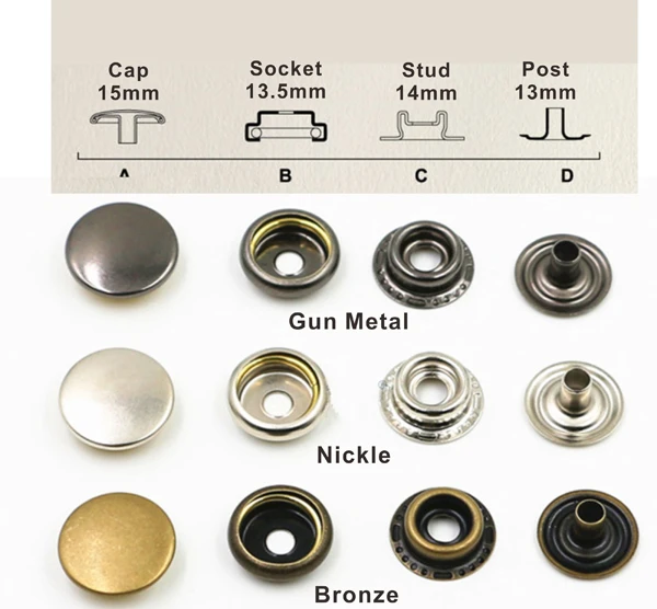 12.5 mm System 54 Round Metal Snap Buttons 720 Sets / Bronze