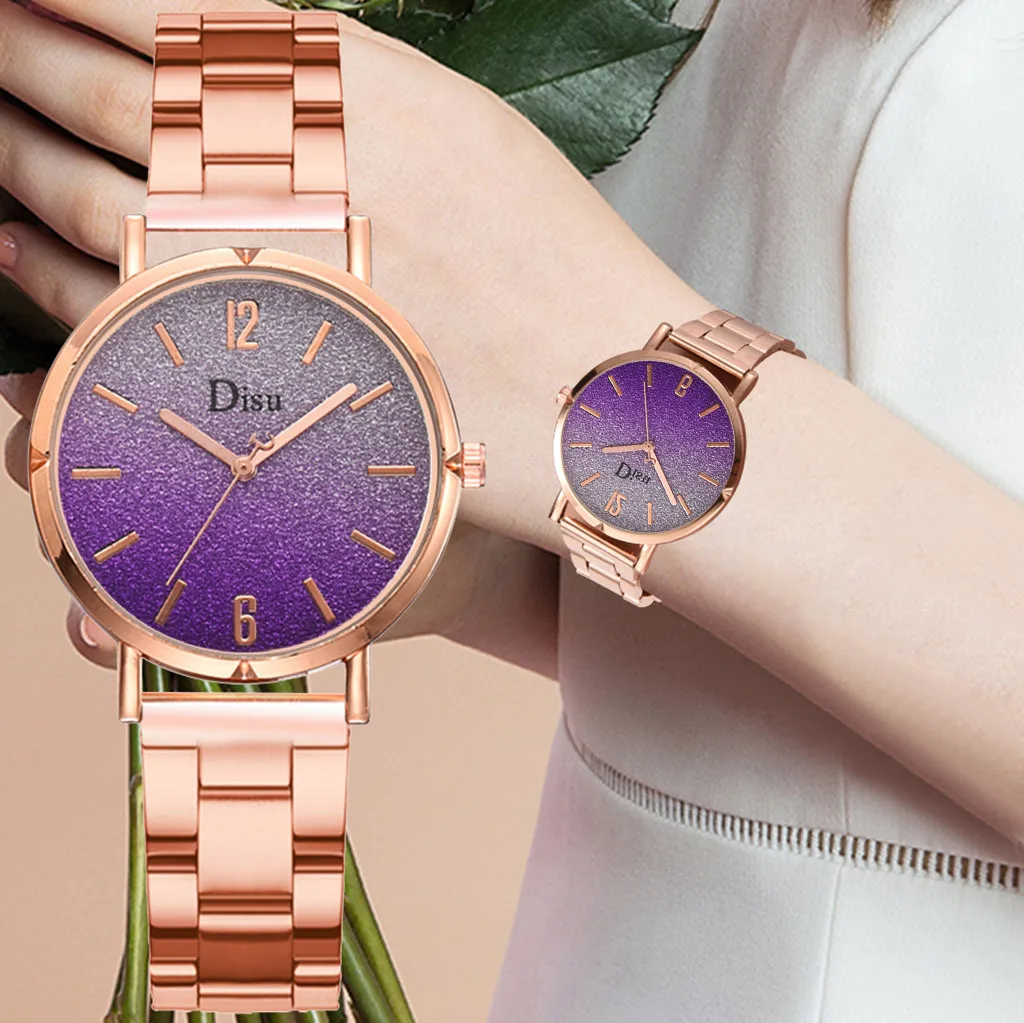 

Luxury Women Gold Watches Frosted Disc Fashion Watches Monochrome Simple Digital Steel Strap Ladies Watch Часы наручные женские