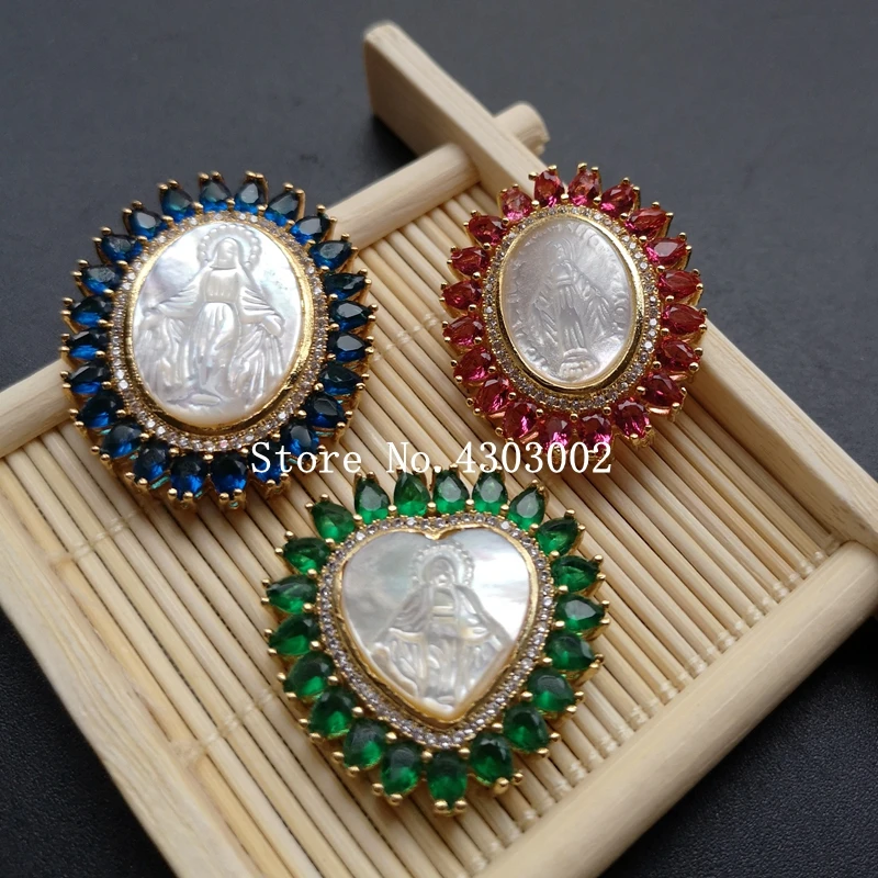 

Promotion Natural Heart & Oval Madonna Mother of Pearl Shell Pendant AAA CZ Madonna Pearl Shell MOP Charms for Necklace