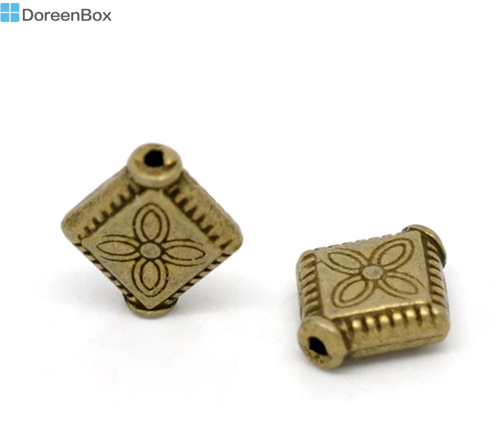 Дорин коробка горяч-100 под бронзу цветочный узор, ромбовидная форма Spacer Бусины 10x9 мм(B14587