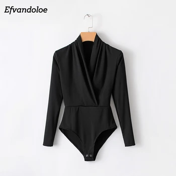 

Efvandoloe Elegant Women Bodysuit White Jumpsuit Long Sleeve V Neck Bodysuits Overalls Black Romper Jumpsuits for Women 2018