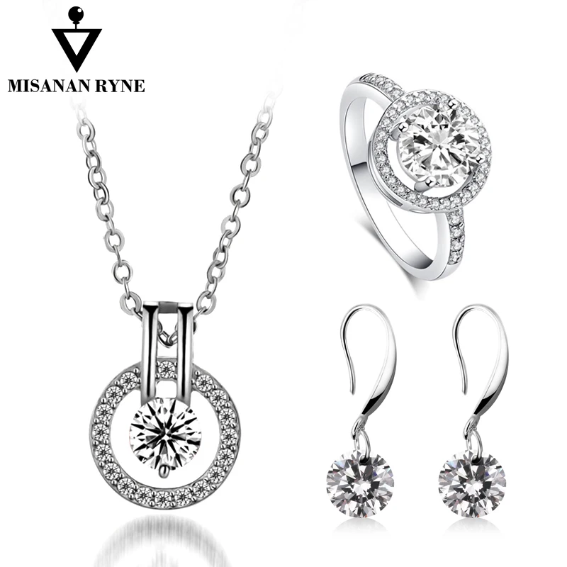 

MISANANRYNE Fashion jewelry Set Rhinestone Ring Earring Necklace Set for Women Wedding Bridal Jewelry Gift Party Accessories
