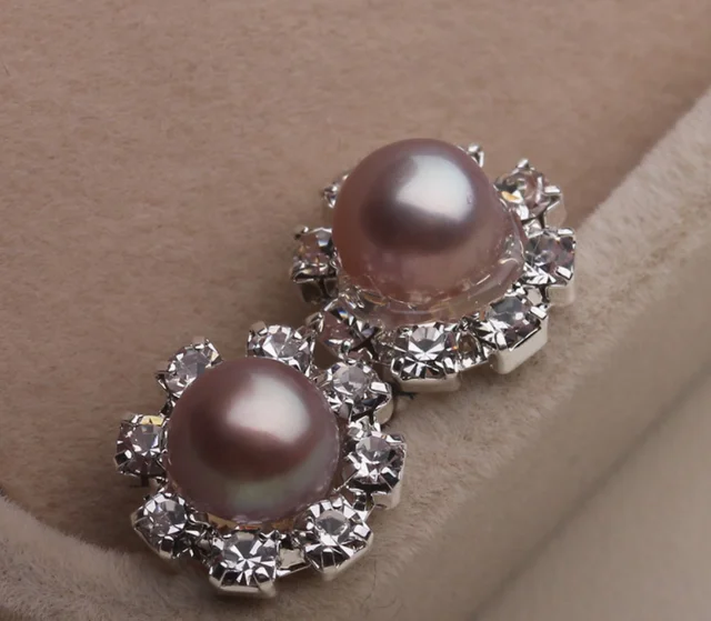 6 7mm 100 Natural Freshwater Pearl Stud Earrings White Pink Purple 6 7mm 100 Natural Freshwater Pearl Stud Earrings White Pink Purple Rhinestones Fine Jewelry Women Gift
