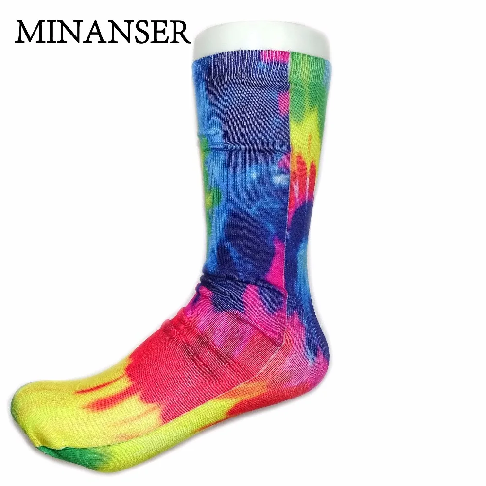 MinanSer Men 3D Digital Sublimation Printed Socks Tie Dye Colorful Sport Cycling Socks Ankle