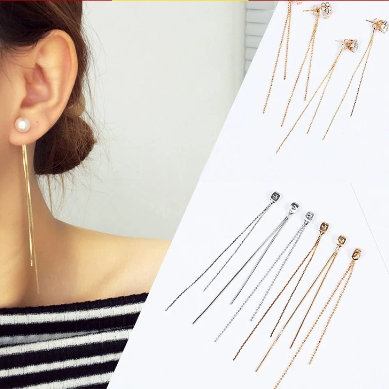 

10pcs Gold Silver Long Tassels Chains Earrings Back for DIY Stud Earring Making Women Fashion Jewelry Accessories Findings Gifts