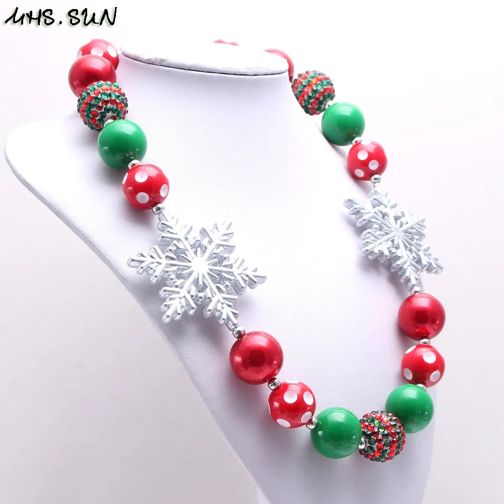MHS. SUN/рождественское стильное детское ожерелье из жевательной резинки, 1 шт., ожерелье для девочек ручной работы из бисера в виде снежинки, подарок для малышей, праздничные украшения