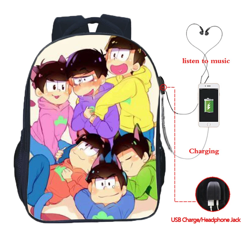 Osomatsu-san Kara Choro Ichi, USB зарядка, сумки для подростков, повседневный рюкзак, модный рюкзак для мужчин, женщин, мальчиков и девочек, школьный рюкзак - Цвет: 9